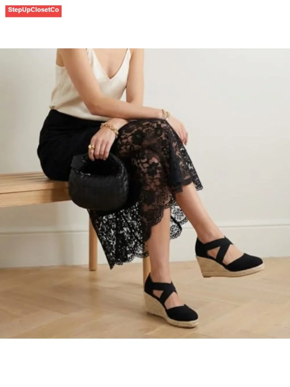 Wedge Espadrille Sandals - Slip On Closed Toe with Elastic Straps